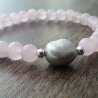 Pulsera cuarzo rosa, perla cultivada y plata